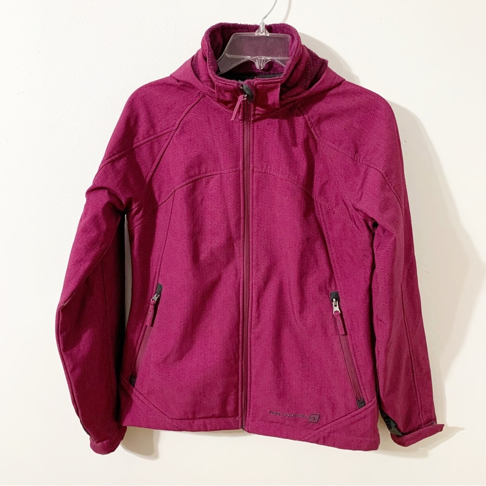 Free Country Teddy Bear Fleece Lined Long Sleeve Front Zip Hooded Jacket Magenta